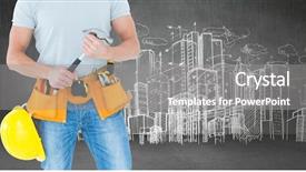  Presentation with carpenter - Beautiful theme featuring carpenter with hammer against skyline backdrop and a  colored foreground