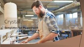  Presentation with carpenter - Presentation design consisting of carpenter-with-safety-glasses background and a coral colored foreground