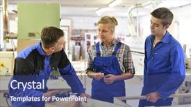  Presentation with carpenter - Amazing slide deck having carpenter with students in workshop assembling wood backdrop and a ocean colored foreground