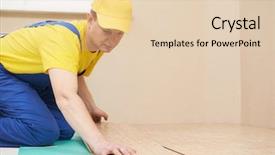  Presentation with flooring - Amazing PPT layouts having carpenter worker laying cork boards backdrop and a  colored foreground