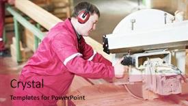  Presentation with manufacture - Theme enhanced with carpenter worker with circular saw background and a red colored foreground