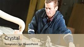  Presentation with manufacturing - PPT theme featuring machine at wood furniture manufacturing background and a soft green colored foreground