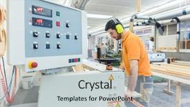  Presentation with factory machine - Beautiful slides featuring carpenter working in furniture factory backdrop and a  colored foreground