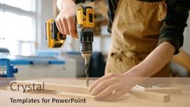  Presentation with drill - PPT layouts enhanced with carpenter-working-with-drill-leaning background and a coral colored foreground