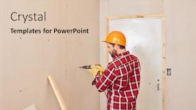  Presentation with drilling machine - Audience pleasing PPT theme consisting of carpenter-working-with-drilling-machine backdrop and a lemonade colored foreground