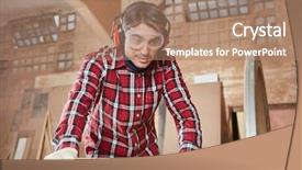  Presentation with processing - Amazing PPT layouts having carpenter working with wood and processing it backdrop and a coral colored foreground