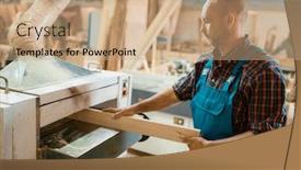  Presentation with woodworking - Audience pleasing PPT layouts consisting of carpenter-works-on-plane-machine backdrop and a coral colored foreground