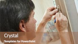  Presentation with old wooden door antique - Slide deck featuring carpenters at wooden internal door background and a coral colored foreground