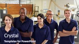  Presentation with woodworking - PPT theme enhanced with carpenters in busy woodworking factory background and a navy blue colored foreground