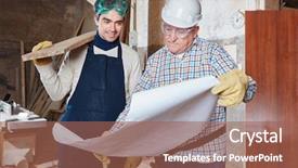  Presentation with team planning - Audience pleasing slide set consisting of carpenters team planning and working together backdrop and a coral colored foreground