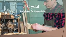  Presentation with drilling machine - PPT theme having carpenters with electric drill machine background and a seafoam green colored foreground