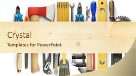  Presentation with wood tools - Colorful theme enhanced with carpentry background tools underneath backdrop and a cream colored foreground