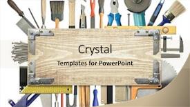  Presentation with wood tools - Audience pleasing theme consisting of carpentry construction background tools underneath backdrop and a lemonade colored foreground