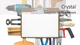  Presentation with construction tools - Audience pleasing presentation design consisting of carpentry-construction-collage-tools-under backdrop and a light gray colored foreground