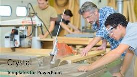  Presentation with measurement - Slide deck with carpentry school background and a coral colored foreground