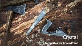  Presentation with wood carving tools - PPT theme featuring carpentry tools on the wood background and a  colored foreground