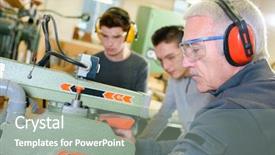  Presentation with machine shop - Slide set consisting of carpentry work shop background and a gray colored foreground