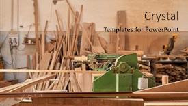  Presentation with workshop - Cool new PPT theme with carpentry-workshop-with-a-lot backdrop and a coral colored foreground