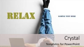  Presentation with man relaxing on massage table - PPT theme featuring citrine semigem geode crystals geological background and a coral colored foreground.