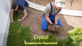  Presentation with natural - Presentation design consisting of carpet installation - gardener installing natural grass turfs background and a tawny brown colored foreground