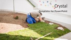  Presentation with grass - Presentation theme consisting of carpet installation - gardener installing natural grass turfs background and a white colored foreground