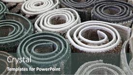  Presentation with punjab carpets - Presentation theme featuring carpets variety selection rolled up rugs shop store background and a dark gray colored foreground