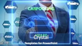 Presentation with carpooling - Presentation featuring carpool - businessman in carpooling and carsharing background and a ocean colored foreground