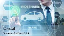  Presentation with carpooling - Slide set featuring carpool - businessman in carpooling and carsharing background and a light blue colored foreground