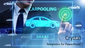  Presentation with carpooling - Cool new slide set with carpool - businessman in carpooling and carsharing backdrop and a light blue colored foreground
