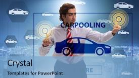  Presentation with carpooling - PPT theme with carpool - businessman in carpooling and carsharing background and a light blue colored foreground