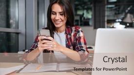  Presentation with commercial documents - Cool new slide set with carreira profissional - girl with phone sitting backdrop and a coral colored foreground