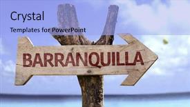  Presentation with teal beach wood - PPT theme featuring carribbean - barranquilla wooden sign background and a light blue colored foreground
