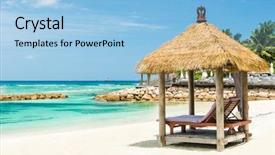  Presentation with turquoise beach - Theme consisting of carribean - beach beds with roof background and a light blue colored foreground