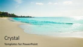  Presentation with tropical beach party - Beautiful PPT theme featuring carribean - tropical beach with turquoise water backdrop and a  colored foreground