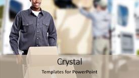  Presentation with shipping - Slide deck with carrier - african-american postman delivery and shipping background and a soft green colored foreground