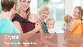  Presentation with mother baby - PPT theme featuring carrier - group of women learning how background and a coral colored foreground