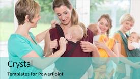  Presentation with mother child - Presentation theme with carrier - group of women learning how background and a seafoam green colored foreground