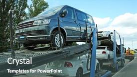  Presentation with cars - Audience pleasing PPT layouts consisting of carrier - new cars on transporter truck backdrop and a dark gray colored foreground
