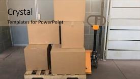  Presentation with pallet - Audience pleasing presentation design consisting of carrier - pallet jack stacked high backdrop and a coral colored foreground