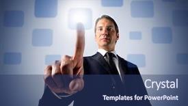  Presentation with 3d man business leader - PPT layouts featuring carrier future - business man pressing a touchscreen background and a ocean colored foreground