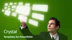  Presentation with 3d man business leader - Audience pleasing PPT theme consisting of carrier future - business man pressing a touchscreen backdrop and a  colored foreground