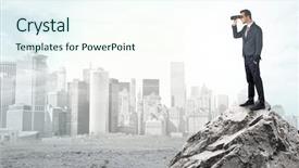  Presentation with investments - Audience pleasing presentation consisting of carrier future - young architect looking to ruined backdrop and a sky blue colored foreground