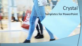  Presentation with middle east dubai mall shopping - Cool new presentation design with carrier up - close up of shoppers feet backdrop and a light blue colored foreground