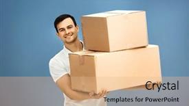  Presentation with car body repairer holding - Slide set consisting of carrier up - man holding pile of carton background and a coral colored foreground