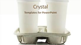  Presentation with paper cups - PPT theme consisting of carrier up - paper cups in recycled paper background and a sky blue colored foreground