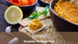  Presentation with food - Slide deck enhanced with carrot and chickpeas hummus with crackers - food and drinks background and a coral colored foreground