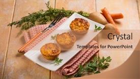  Presentation with muffins - Colorful slide deck enhanced with carrot and potatoes muffins backdrop and a coral colored foreground
