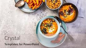  Presentation with sweet potato - Slides having carrot-and-sweet-potato-soup background and a soft green colored foreground