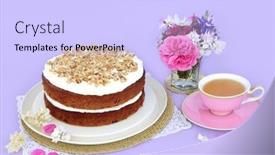  Presentation with purple birthday party - Slides featuring carrot-and-walnut-cake background and a light blue colored foreground