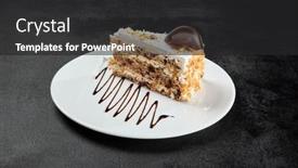  Presentation with chocolate dessert - Presentation theme having carrot-cake-with-walnuts background and a dark gray colored foreground